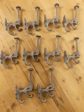 10 Cast Iron Coat Bath Hooks Ornate Victorian Large Hall Tree Wall **SOME RUST**