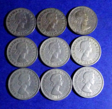 GREAT BRITAIN 1957, 58, 59, 63-2, 67-3, FLORIN (TWO SHILLINGS) "U-GRADE" 9 COINS