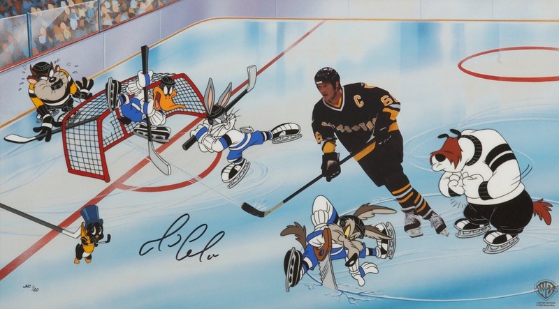 Goal Lemieux Looney Tunes WB Ltd Ed Cel of 350 Signed Mario Lemieux Ice Hockey