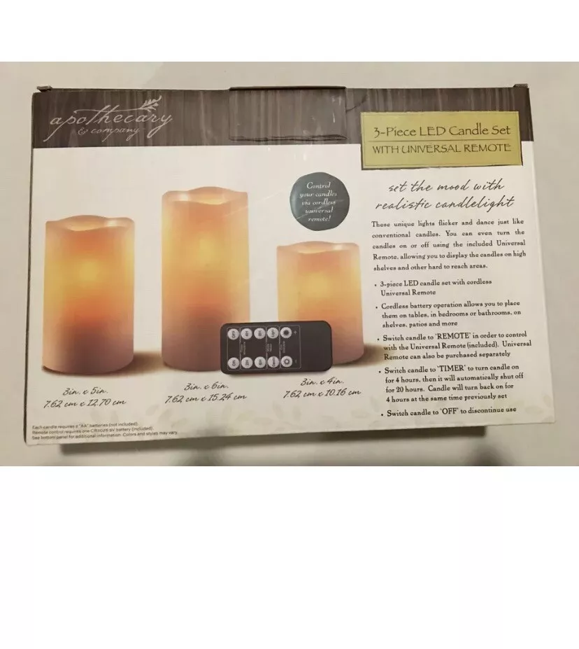 Apothecary Company 3 Piece LED Candle Set With Remote Realistic Candlelight