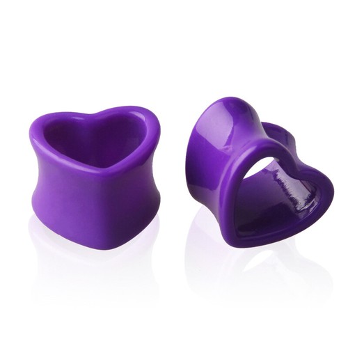2 Pair Unisex Punk Acrylic Heart Double Flare Saddle Flesh Tunnel Ear Plug Gauge - Picture 7 of 13