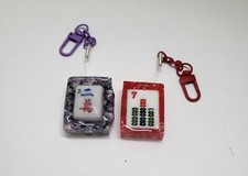 Handcrafted Set of 2 Clear Acrylic Keychains w/Mini Mah Jong Tiles Beads