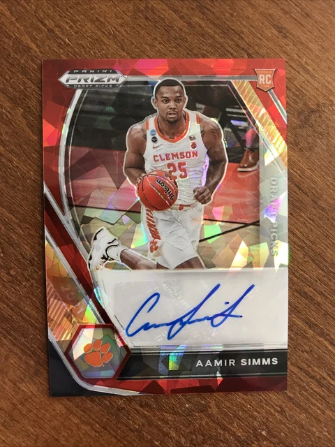 Aamir Simms 2021 Prizm Draft Picks Red Cracked Ice Rookie Auto DP-ASI Clemson RC