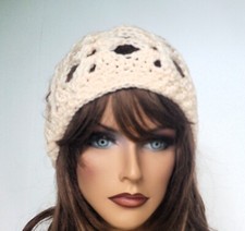 NEW LIGHT PEACH SPARKLE OPEN WEAVE BEANIE HAT HAND MADE CROCHET BERET SKULL CAP