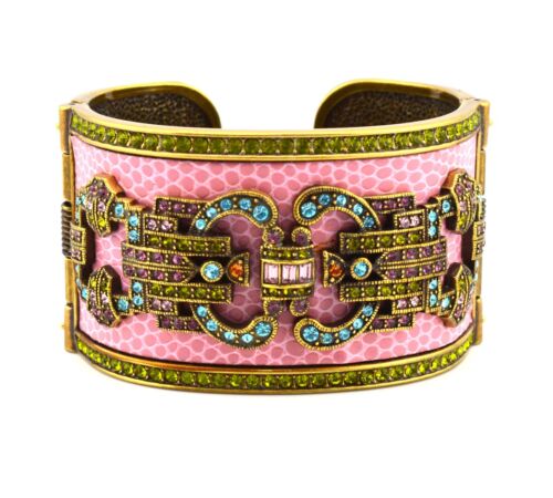 Heidi Daus Pink Leather Cuff Bracelet w Multicolor Crystal NEW IN BOX - Picture 2 of 6