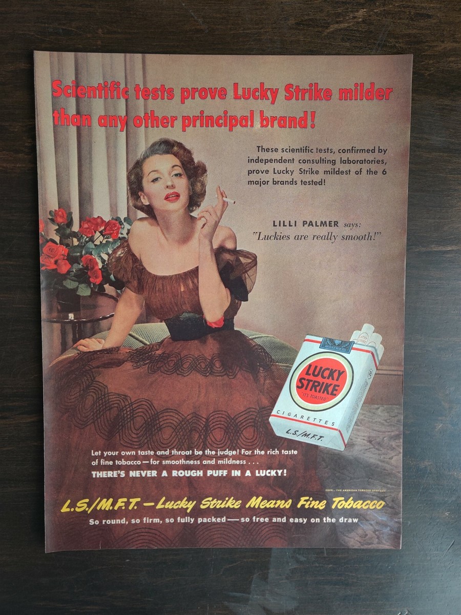palmer cigarettes Vintage 1950 Lucky Strike Cigarettes Lilli Palmer Full Page Original Color  Ad OC