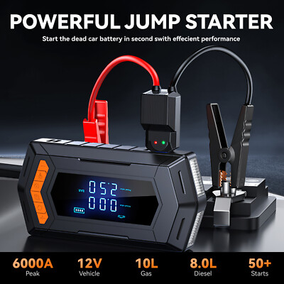 Jump Starter with Air Compressor 12V Portable 6000A Car Battery Jumper Starter