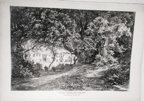 1882 Klosterruine Nimbschen und die Lutherlinden Originalseichnung von Karl Heyn