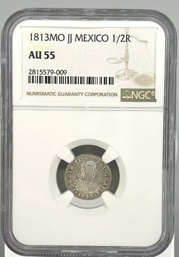 1813MO JJ Mexico 1/2 R NGC AU 55