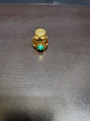 Vintage Beautiful Gold Tone With Green Stone Marked Spain Size 8 Thimble