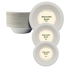 Disposable Party Bowls White Plastic & Strong Paper Bowls Bagasse small / Large