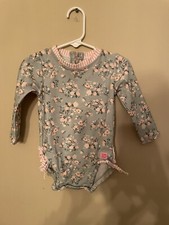 Ruffle Butts Rashguard Swimsuit, Green with Pink Rose Floral, 18-24 Mos, Pre-own