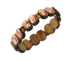 Wooden Stations of the Cross Beaded Adjustable Stretch Bracelet for Men or Women