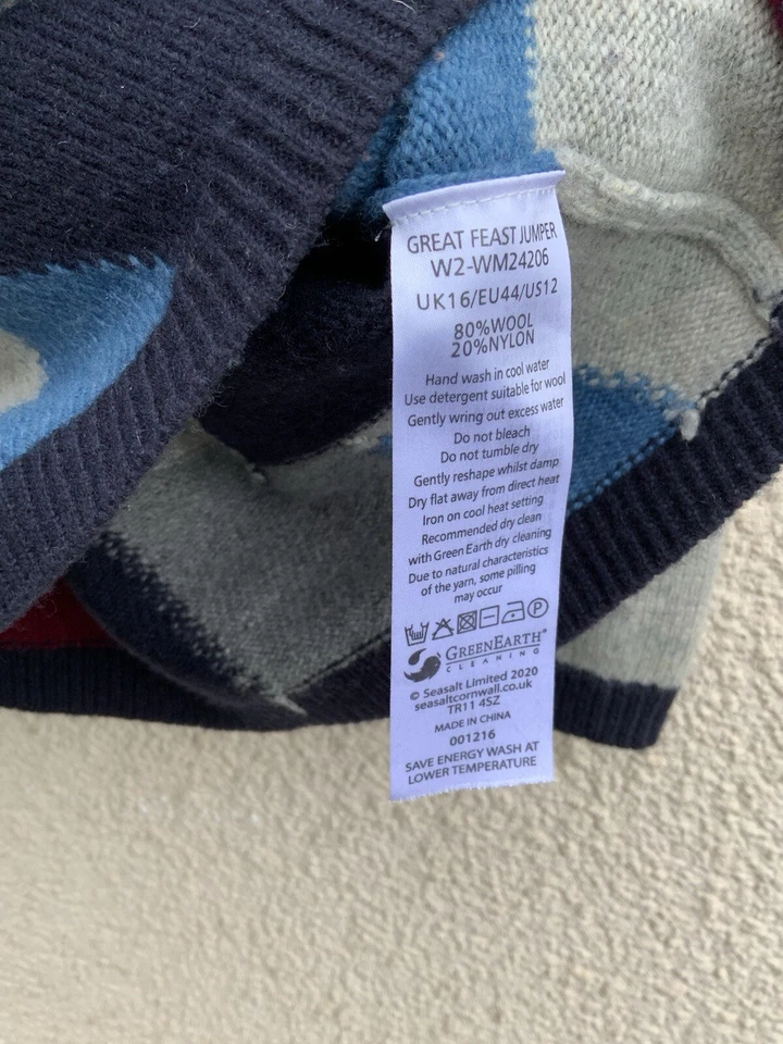 SEASALT GREAT FEAST WOOL COLOURBLOCK CHEVRON JUMPER TOP  16 18  - Image 3 of 3