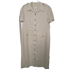 Plaza South Dress Size 18 Khaki Linen Belted Front Button Midi Lined