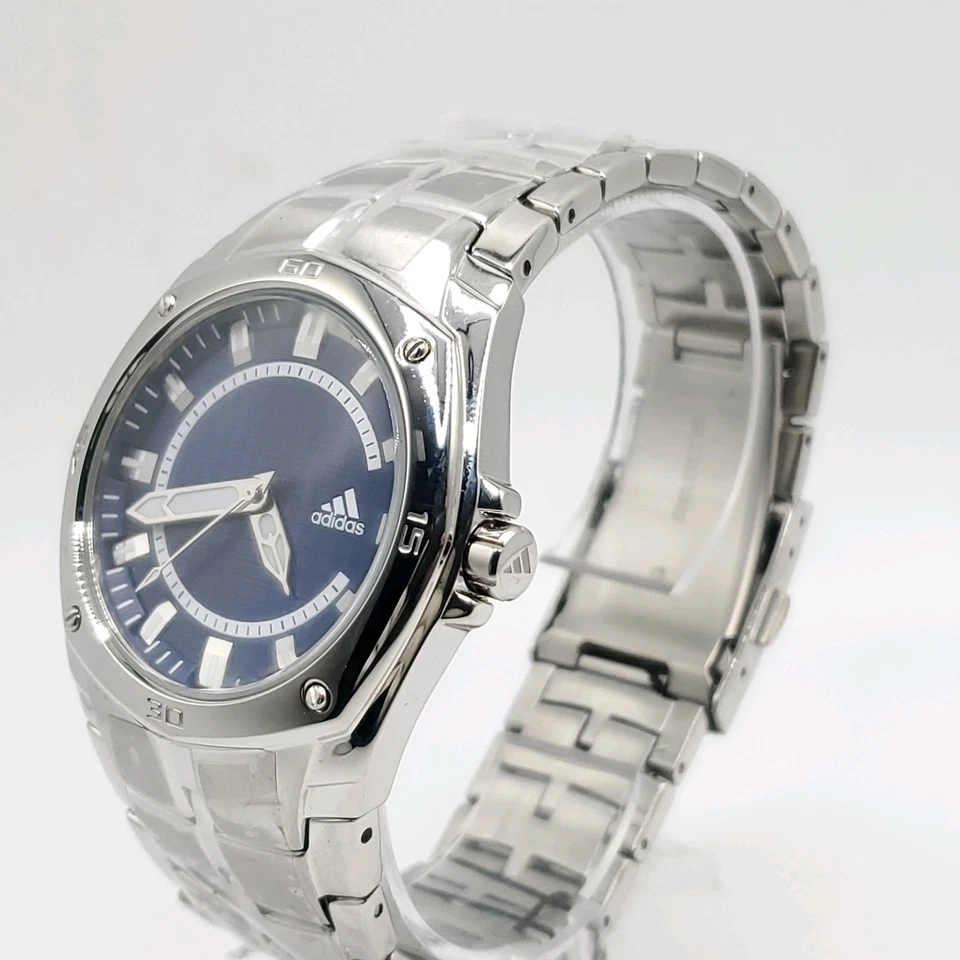 Adidas ADP1686 Reloj Hombre 40mm Tono Plateado Esfera Azul Batería Nueva Con Etiqueta Foto 3 de 4