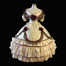 Customized Ivory Victorian PromDress Off Shoulder Short Sleeve Burgundy Appliqué