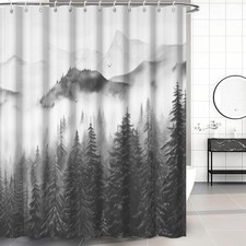 72x72 Inch Grey Misty Forest Shower Curtain Nature Foggy Mountain Waterproof