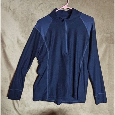 Layer 8 Womens Qwick-Dry Quarter Zip Pullover Navy Blue Active Top Thumbholes L
