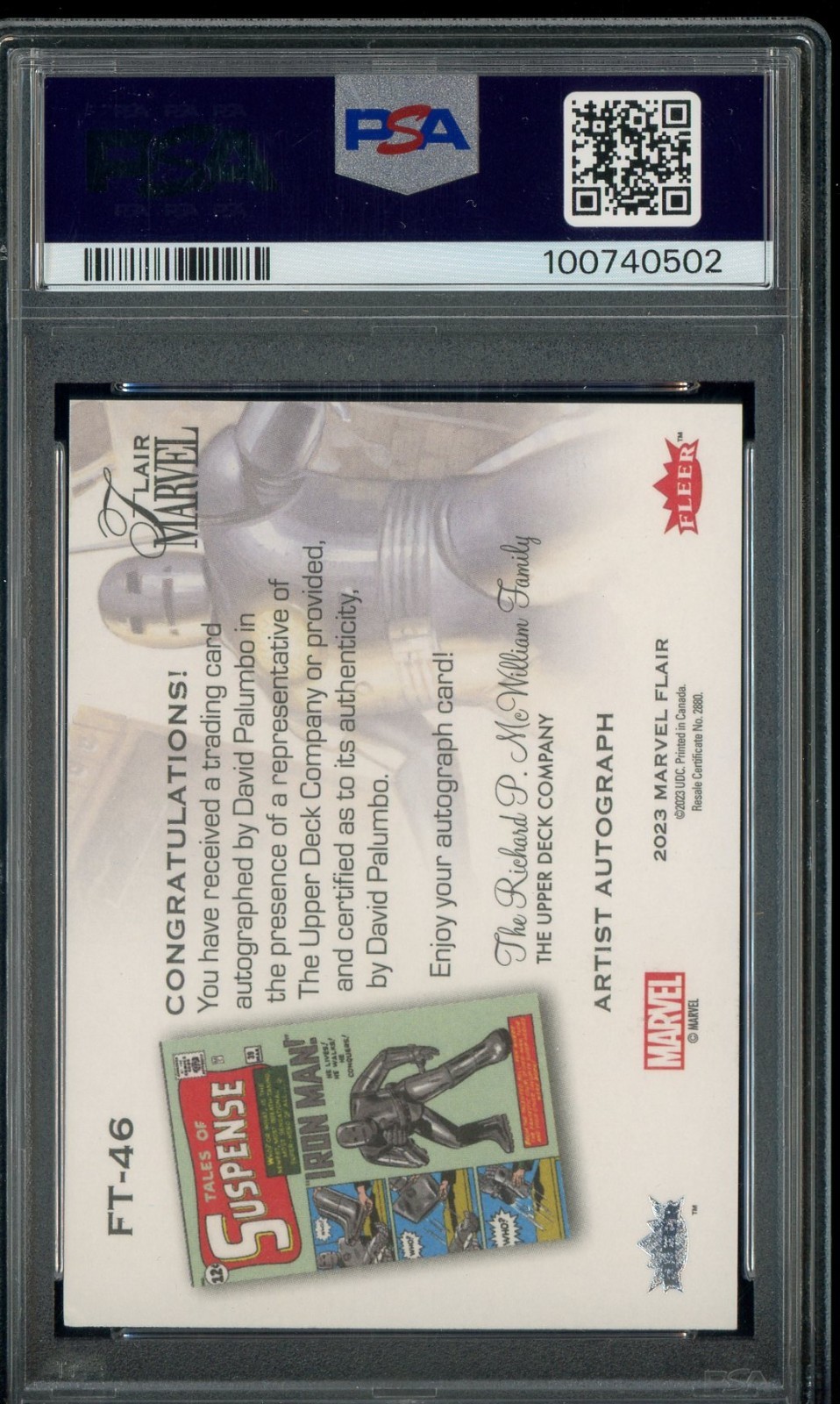 David Palumbo Signed 2024 Flair Marvel Flarium FT46 /33 PSA/DNA PSA 6 AUTO 10 view 2