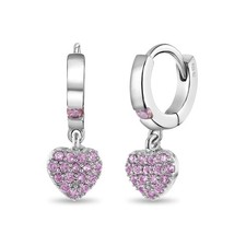 925 Sterling Silver Small Hoop CZ Heart Dangle Earrings for Toddlers  Girls ...