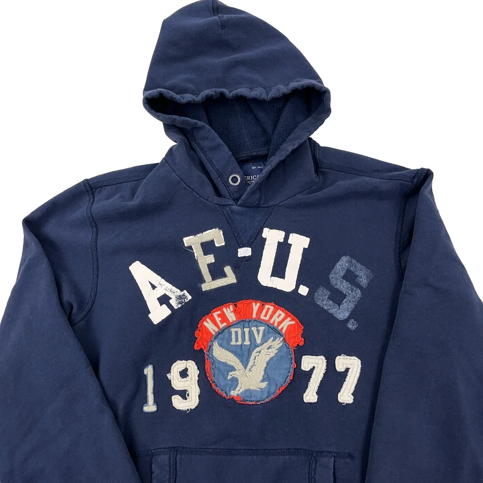 Sudadera con capucha vintage Y2K American Eagle para hombre XXL azul sudadera años 2000 descolorida Nueva York * Foto 2 de 4