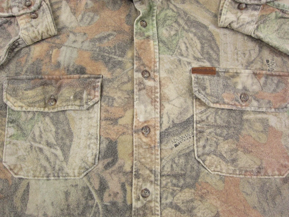 Vintage Woolrich Shirt Mens 2XL XXL Brown Green Timber Camouflage Chamois Camo - Image 3 of 4