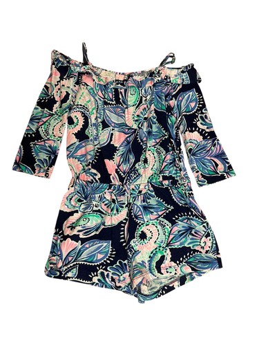 Lilly Pulitzer Girls Margret Romper High Tide Holy Flockamolie - Size S