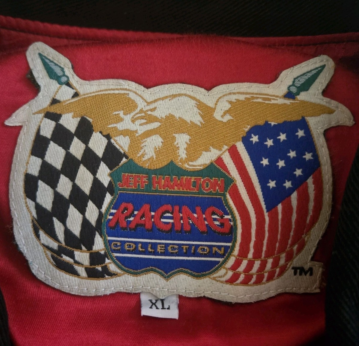 Vtg 90s Jeff Hamilton Dodge Ram Leather Varsity Jacket XL Racing