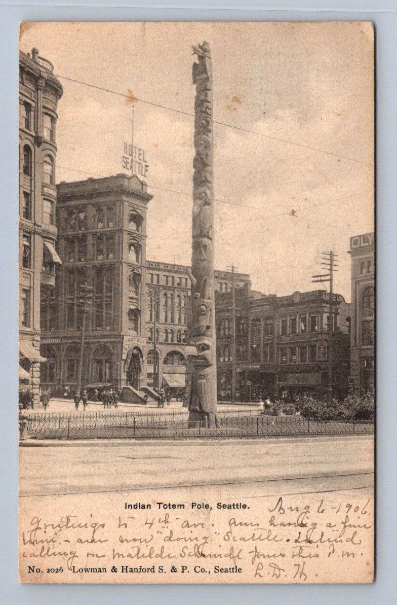 Antique Washington Postcard SEATTLE Indian Totem Pole Hotel 1906
