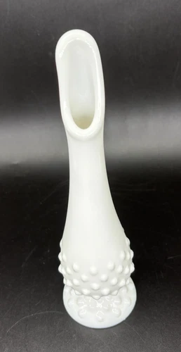 Fenton 9" White Milk Glass Hobnail Footed Swung Bud Pedestal Vase