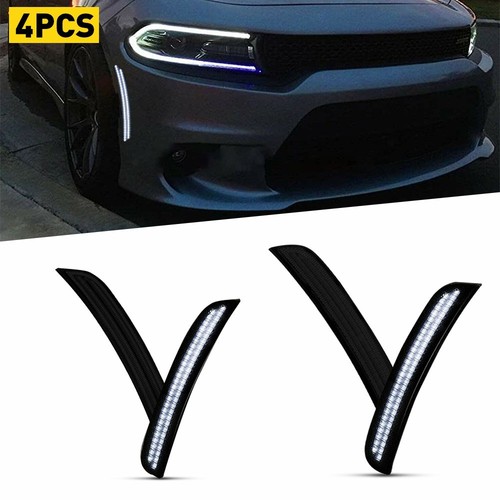 Smoked Lens LED Side Marker Light Set – Front & Rear Bumper For 2015-2022 Dodge Charger – 4-Piece White 6000K