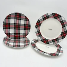Mikasa Christmas White Tartan Plaid Dinner and Salad Plate Set Holiday Tableware