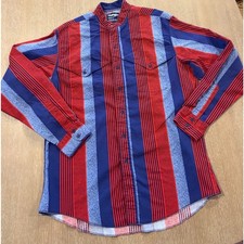 Vtg 80s Rare Wrangler Brushpopper Cowboy Cut X Long Tails Shirt Mens Sz 16.5-35