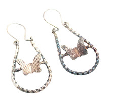 Charm Butterfly Huggies Bali Earrings 925 Sterling Silver Engraved Women G032