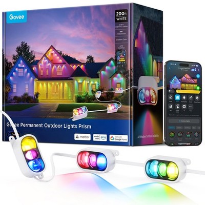 Permanent Outdoor Lights 200ft 72 Triple Color Heads IP68 Waterproof Govee Prism
