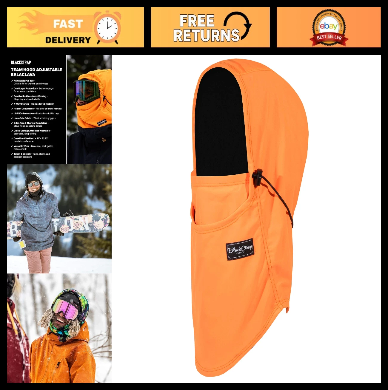 Dual Layer Adjustable Balaclava Ski Mask - Unisex, One Size Fits All, Winter Gea