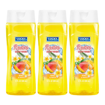 Lucky Super Soft Revive Body Wash - Mango & Papaya, 12oz (355ml) (Pack of 3)