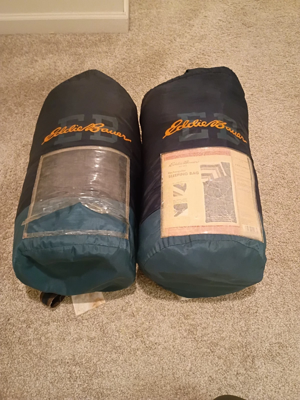 2 Eddie Bauer Rectangular Sleeping Bags 40°F Non-Allergenic 33"x 75" Blue