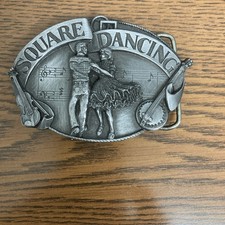Vintage 1985 Siskiyou Pewter Square Dancing Belt Buckle 3D Etched Pewter