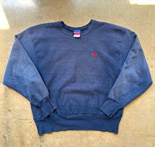 Champion Reverse Weave Navy Crewneck Sweatshirt Fleece Cotton Embroidered L