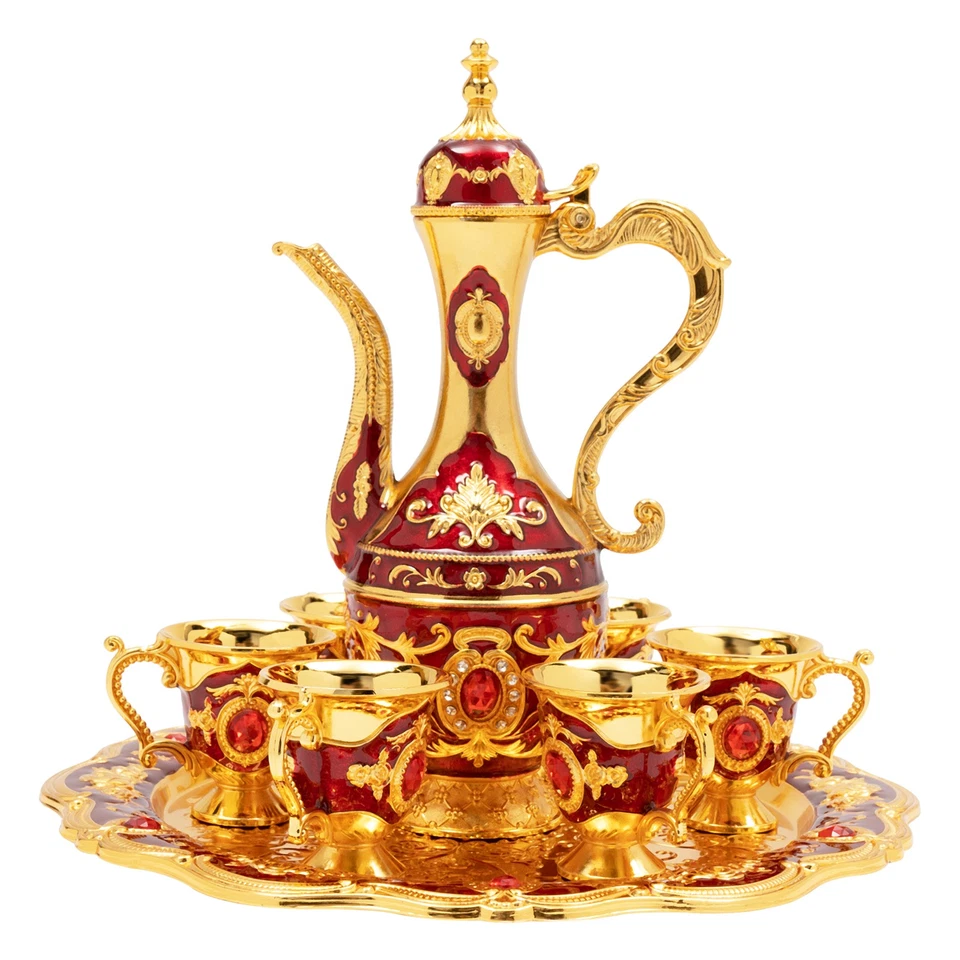 Conjunto de cafeteira turca vintage de metal conjunto de chá turco com 6 xícaras de café de luxo EUA - Imagem 2 de 4