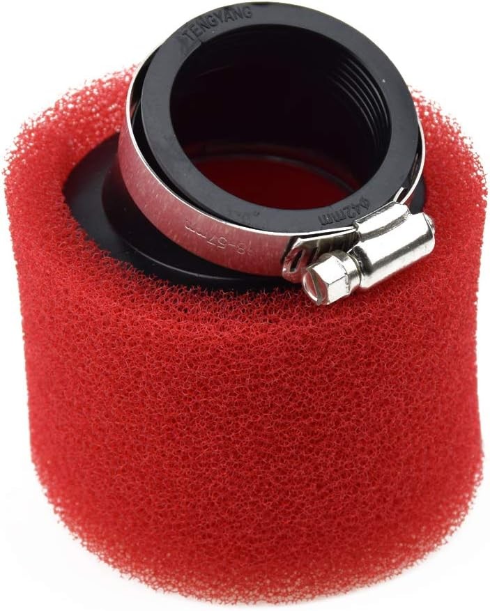 Red 42mm Angled Foam Pod Air Filter - Fits 125cc To 150cc Pit Bikes, Dirt Bikes & GY6 Mopeds | High Flow Replacement