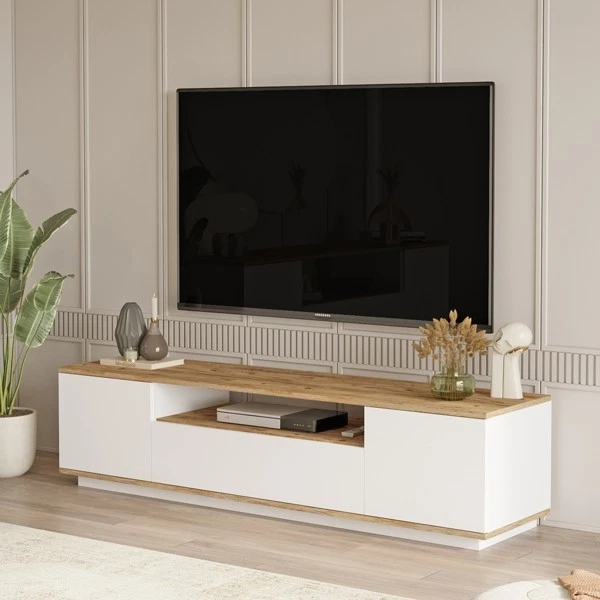 Moderno mobile TV rettangolare bianco per soggiorno con cassetti e