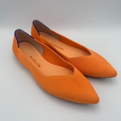 Rothy's The Point Flats Shoes Women Size 8 Orange Tangerine Tortoise Shell Sole