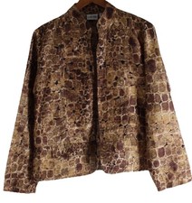 Chico's Sz 2 L Amazing 100 Silk Open Animal Brown Fab ART-to-WEAR Jacket Wow