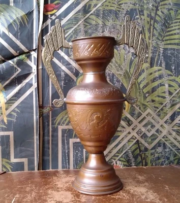 Antique Secessionist Baroque Double Handle Copper Brass Urn Vase Art Nouveau - Image 1 of 4