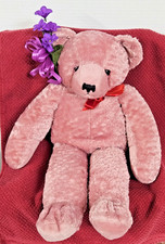 Vtg Dakin Teddy Bear Spice 18" Pink Plush Stuffed Toy W/ Purple Floral Headpiece
