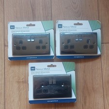 BG Nexus NBN22B Black Nickel Double Socket 2 Gang Twin 13A x 3 sockets