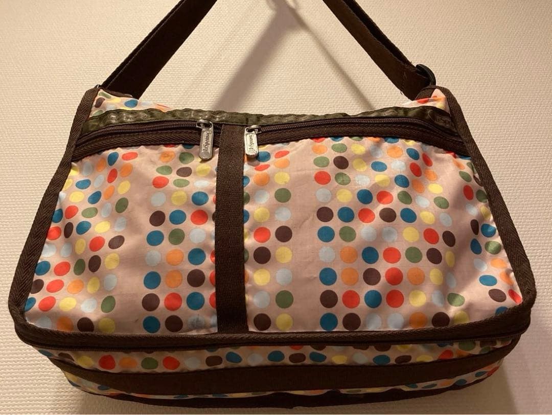 LeSportsac shoulder bag large dot pattern beige b… - image 4